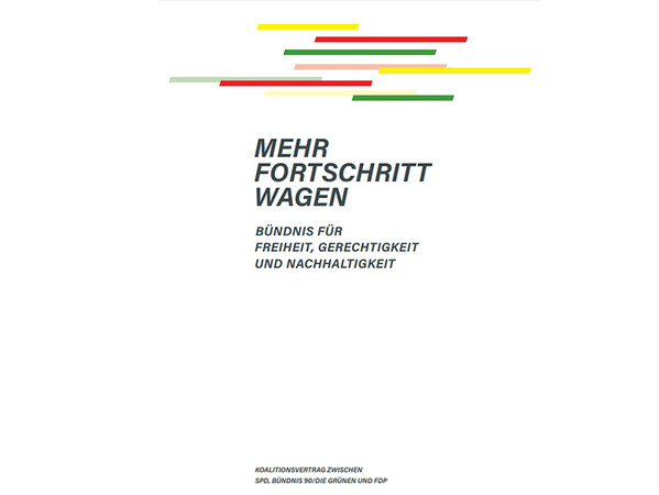 Die Titelseite des Koalitionsvertrages zwischen SPD, Bündnis 90/Die Grünen und FDP. Foto: © VFF