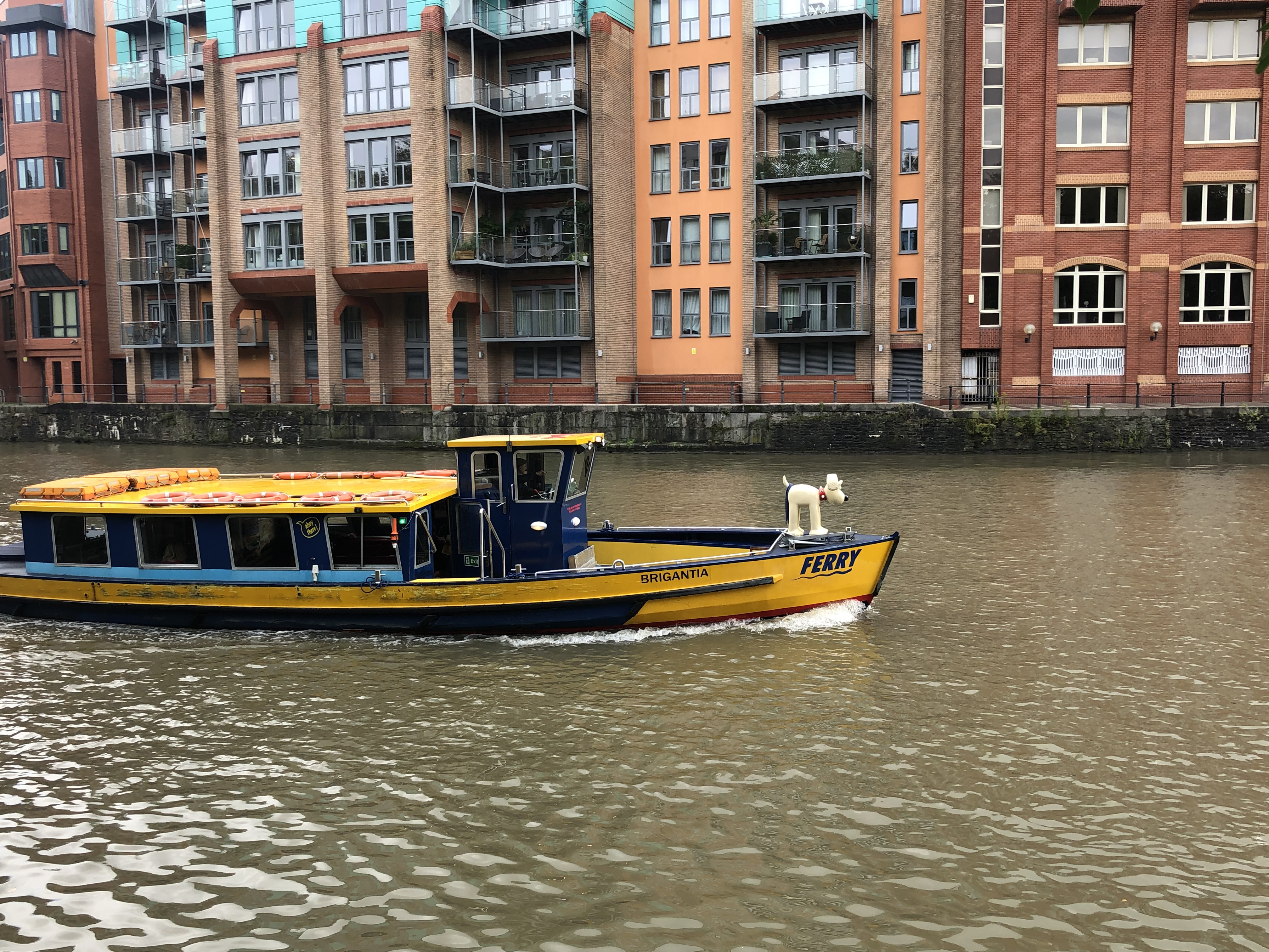 Gromit the dog as a figurehead in one of Bristol's yellow and blue water taxis.  Photo: © DHB