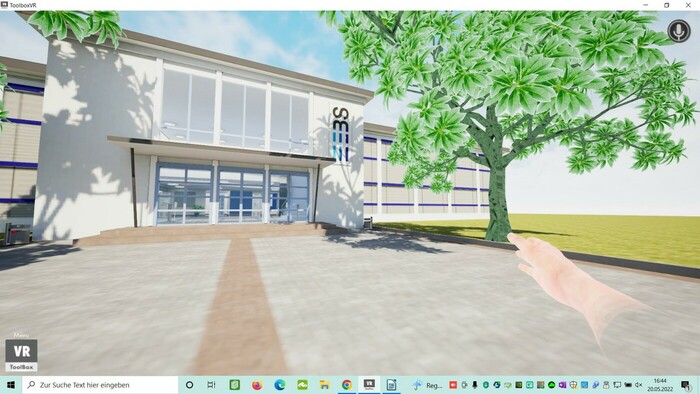 Die Programmierer und Grafiker des iHub-Teams von WIS haben das Schulgebäude der EBS sehr realitätsnah in VR gestaltet. Foto: © WIS/EBS/Screenshot