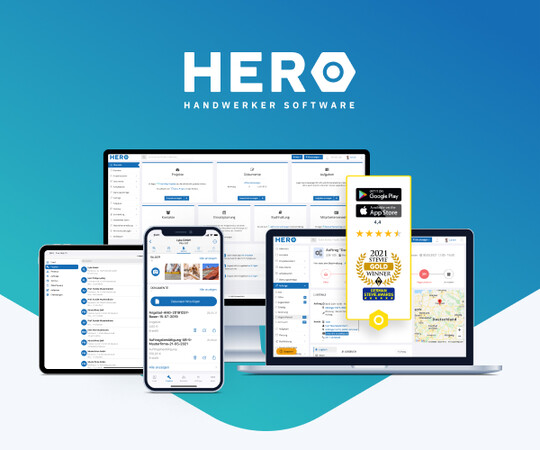 Jetzt die HERO Handwerkersoftware testen - am Computer oder App für Smartphone und Tablet Foto: © Hero Software GmbH